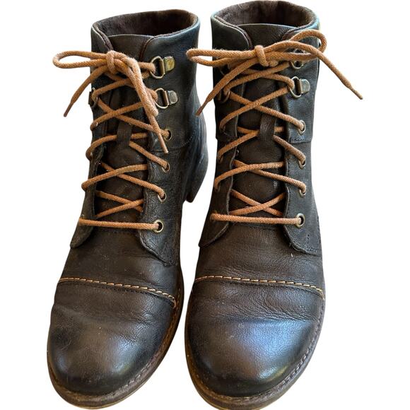 Josef Seibel Lace‑Up Granny Boots SZ 6.5 Leather Ankle Boho Packer Distressed - Picture 3 of 9